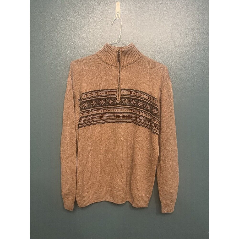 Oscar De La Renta Mens Quarter‎ Zip Sweater  Brown Size Large